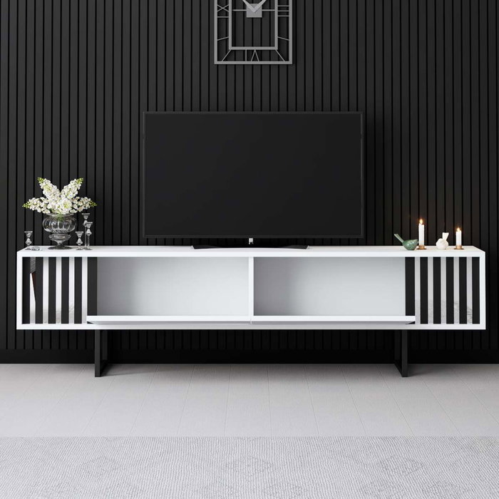 Hanah Home Soporte TV Blanco y Negro 180cm Melamina y Metal 180x30x48cm